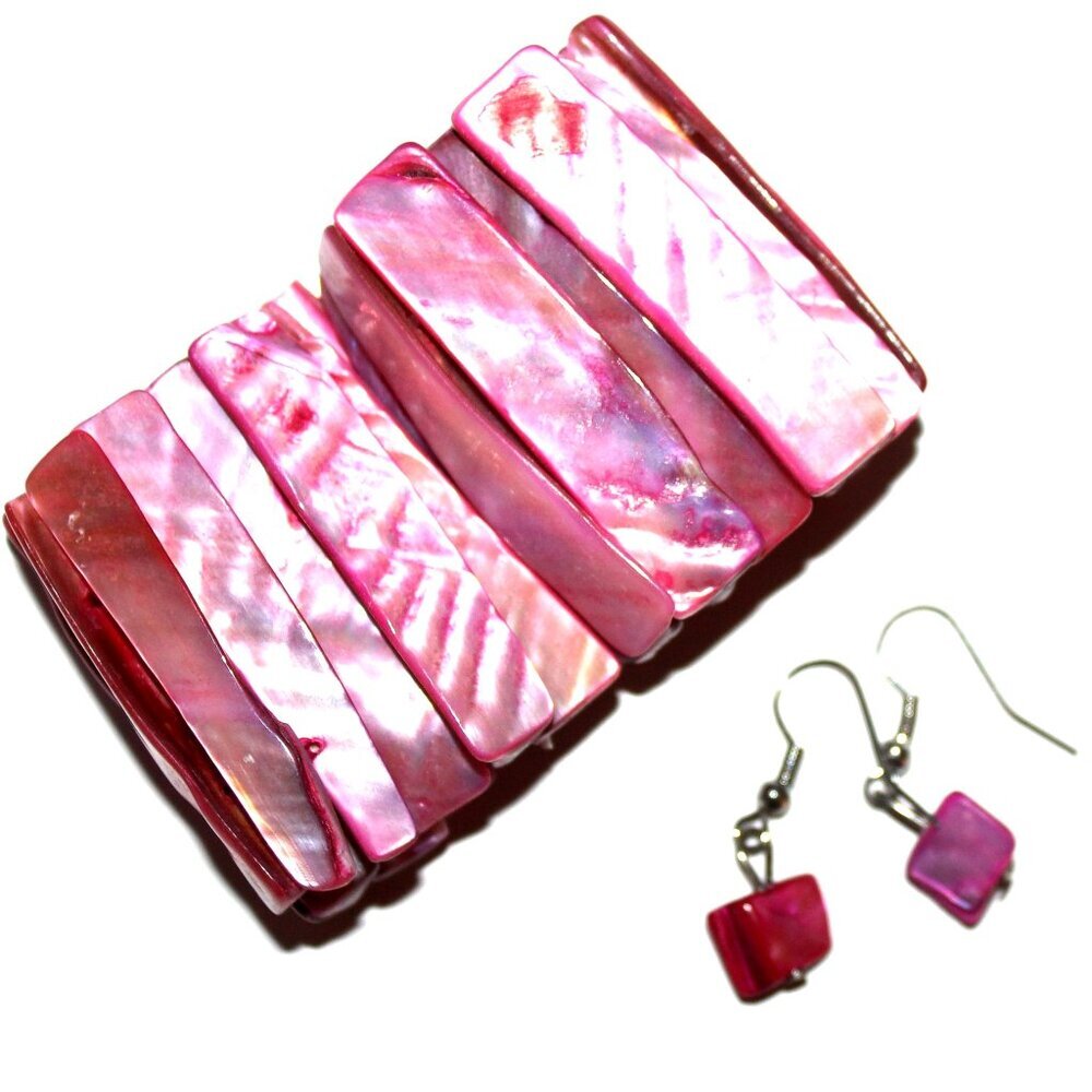 Mother of Pearl Sea Shell Stretch Sand Beach Bracelet Earrings Set